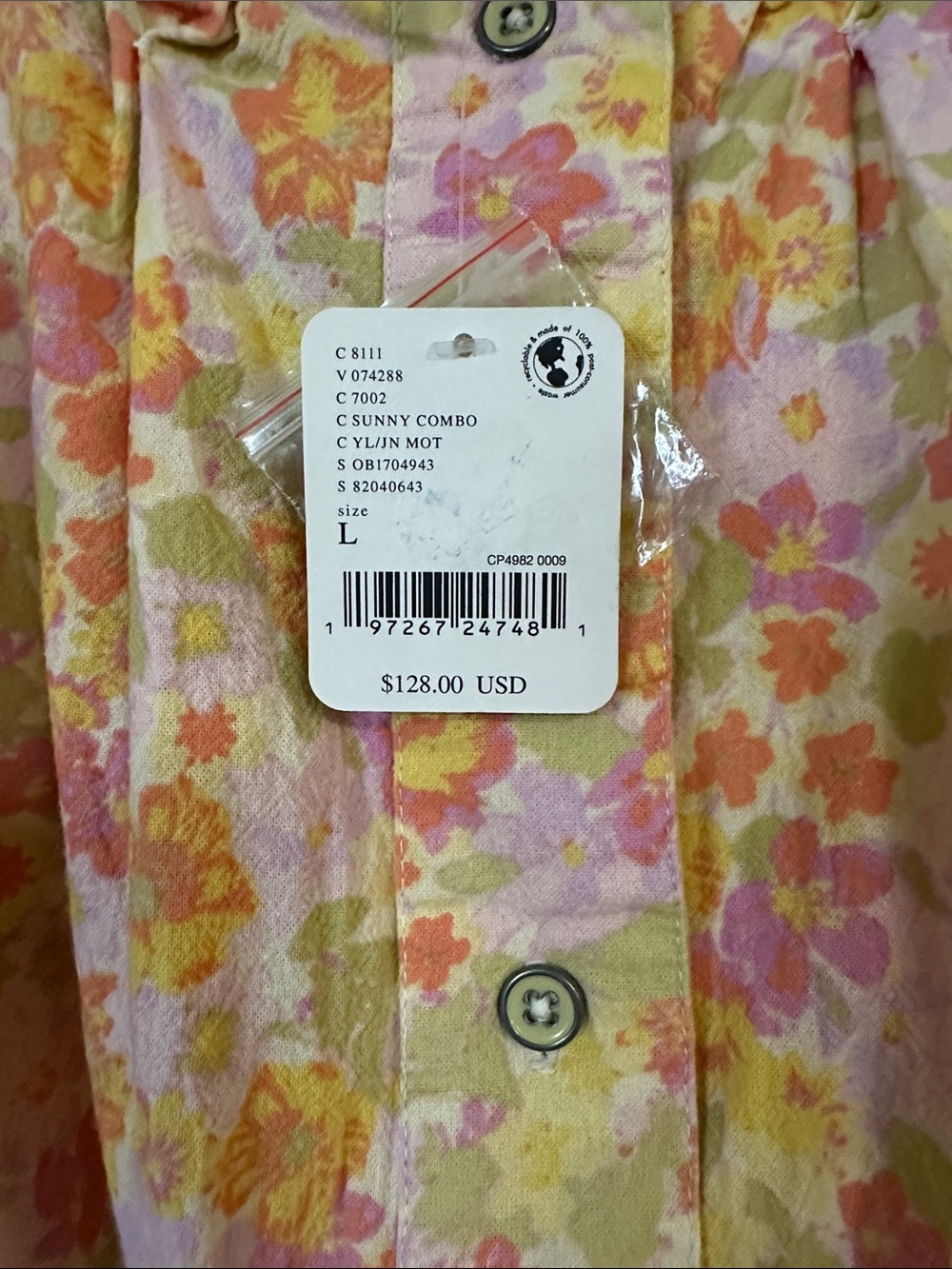 BWT Free People Women's Floral Off-Shoulder Button Front Top - Pink & Yellow - Picture 7 of 11